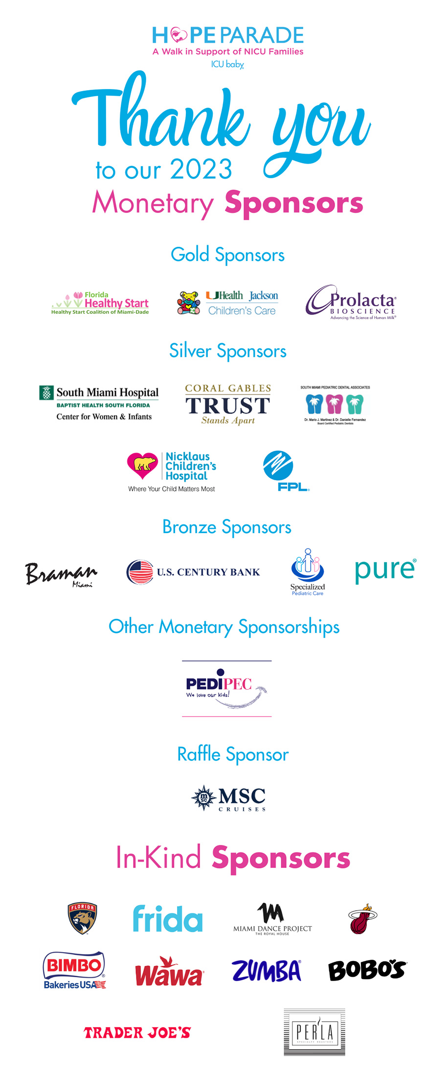 Thank you to our 2023 Monetary Sponsors